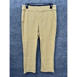 Free People In My Feelings Slim Crop Pants Sz Large Yellow Pink Gingham Pull On